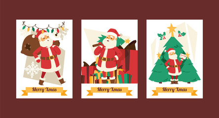 Christmas 2019 Happy New Year greeting card Santa Claus vector background banner holidays winter xmas cartoon congratulation New Year poster or web banner illustration