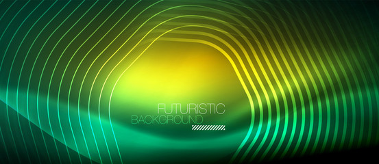Neon glowing lines, magic energy space light concept, abstract background wallpaper design