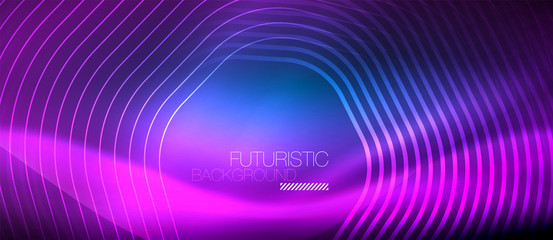 Neon glowing lines, magic energy space light concept, abstract background wallpaper design