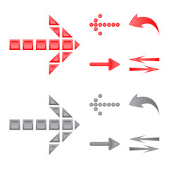 Vector illustration of element and arrow symbol. Set of element and direction stock vector illustration.