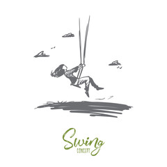 Girl, swing, childhood, fun, play concept. Hand drawn isolated vector. - obrazy, fototapety, plakaty