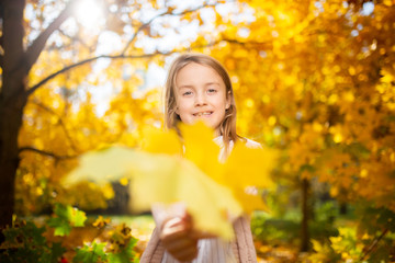 Photo of girl in autumn forest