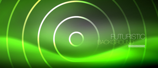 Neon circles abstract background, shiny lines