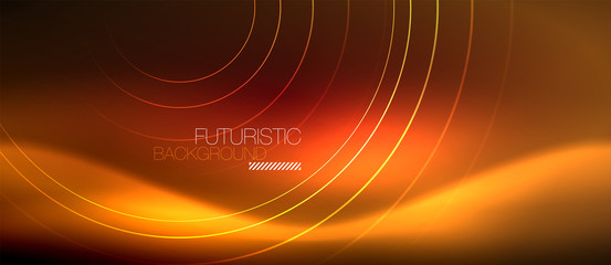 Neon glowing techno lines, hi-tech futuristic abstract background template with square shapes