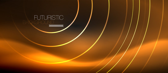 Dark abstract background with glowing neon circles