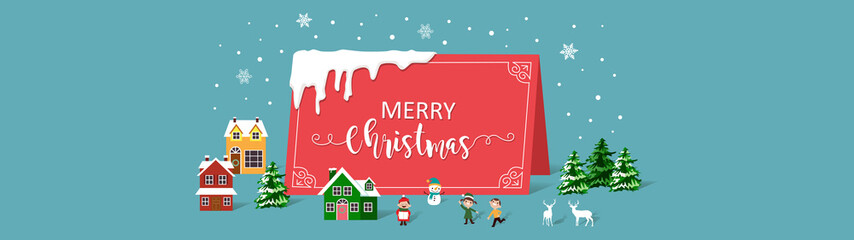 Merry Christmas and Happy New Year. Greeting card with paper art style concept.