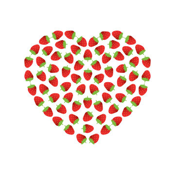Cartoon vector strawberry heart isolated on white background. Cute design element for Valentines Day.