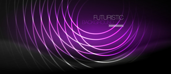 Dark abstract background with glowing neon circles