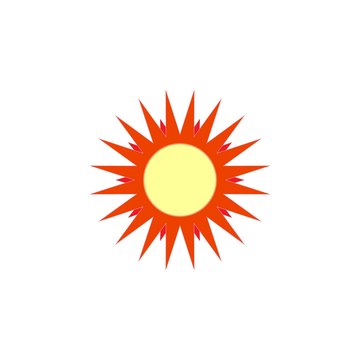 Sun sign on white background. Orange solar symbol. Sol icon vector flat. Sun basic symbol. Sticker sun isolate on background. Flat vector image. Sun picture, graphic. Vector illustration