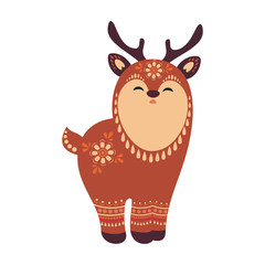 Cute deer in ethnic style. Vector illustration isolated on a white background.