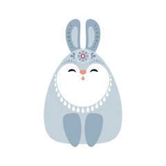 Cute rabbit in ethnic style. Vector illustration isolated on a white background.