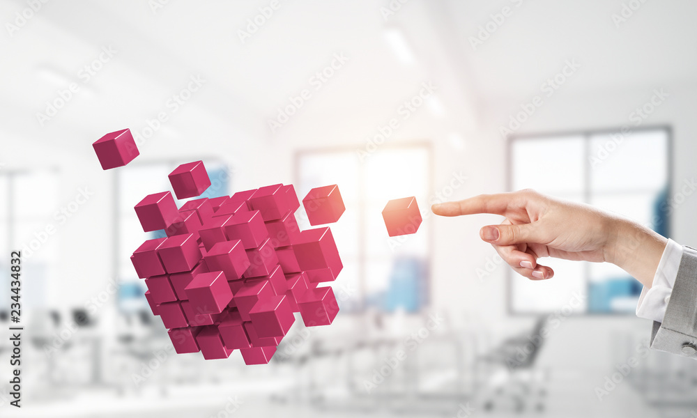 Aufkleber integrating new technologies concept with cube figure floating i
