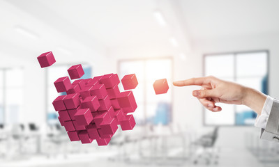 Integrating new technologies concept with cube figure floating i