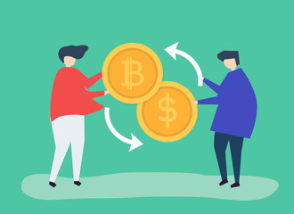People exchanging bitcoin to dollars