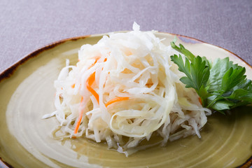 Salted and marinated cabbage sauerkraut salad