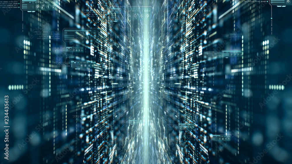 Aufkleber futuristic digital matrix particles grid virtual reality abstract cyber space environment background