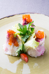 Salted herring salad rolls