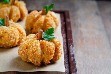Baked Pumpkin Doughnut. Japanese Pumpkin Croquettes, Kabocha Korokke