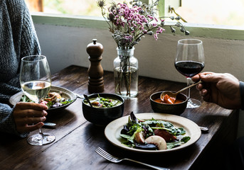 Couple at a romantic dinner with wine