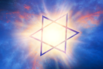 Blue star of David . David star on blue sky