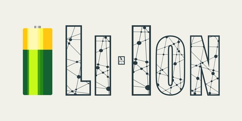 Illustration of cylinder battery. Li Ion text textured by lines and dots pattern
