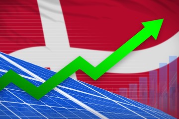 Fototapeta premium Denmark solar energy power rising chart, arrow up - modern natural energy industrial illustration. 3D Illustration