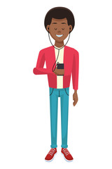 Young man with music player