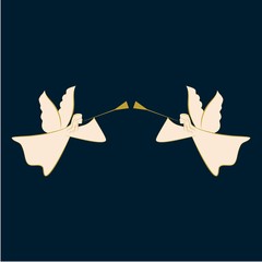 Two angel abstract silhouette. Biblical personage. Religion symbol christmas season, holiday easter and love. Colorful template for printed, banner, greeting card. Design element. Vector illustration.