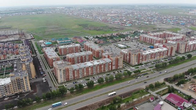 4k Aerial view of the city. Residential buildings and highways.