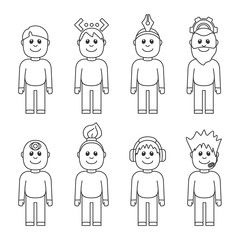 Vector set of outline icon. Graphic concept for web studio team with designer, developer, coder, marketer, director, copywriter and technical support.