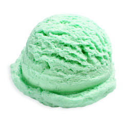 Mint ice cream scoop isolated on white background
