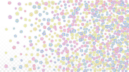 Blue Vector Realistic Blue Petals Falling on Transparent Background.  Spring Romantic Flowers Illustration. Flying Petals. Sakura Spa Design. Blossom Confetti. Design Elements for Wedding Decoration.