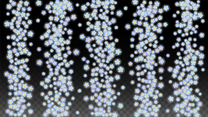 Blue Vector Realistic Blue Petals Falling on Transparent Background.  Spring Romantic Flowers Illustration. Flying Petals. Sakura Spa Design. Blossom Confetti. Design Elements for Wedding Decoration.