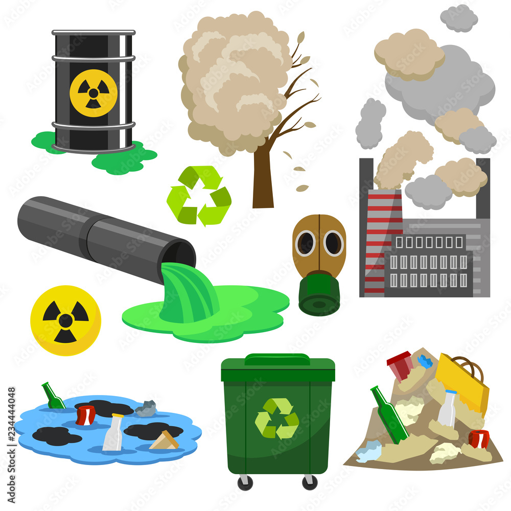 Poster pollution infographic elements concept 3d icon set isometric view. vector