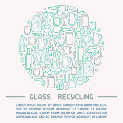 Glass recycling info poster. Line style vector illustration. There is place for your text