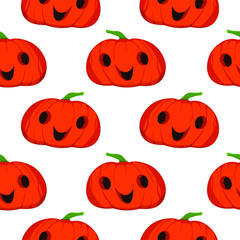 Halloween seamless pattern with smiling pumpkin.