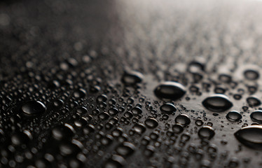 Drops of water on a dark glass texture background