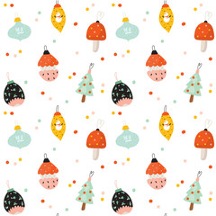 Seamless pattern with adorable illustration of stylized flowers and leafs. Botanical illustrational with branches and cones. Color vector background. Good for fabric design and wrapping paper