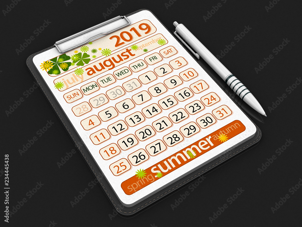 Poster clipboard with august 2019. image with clipping path