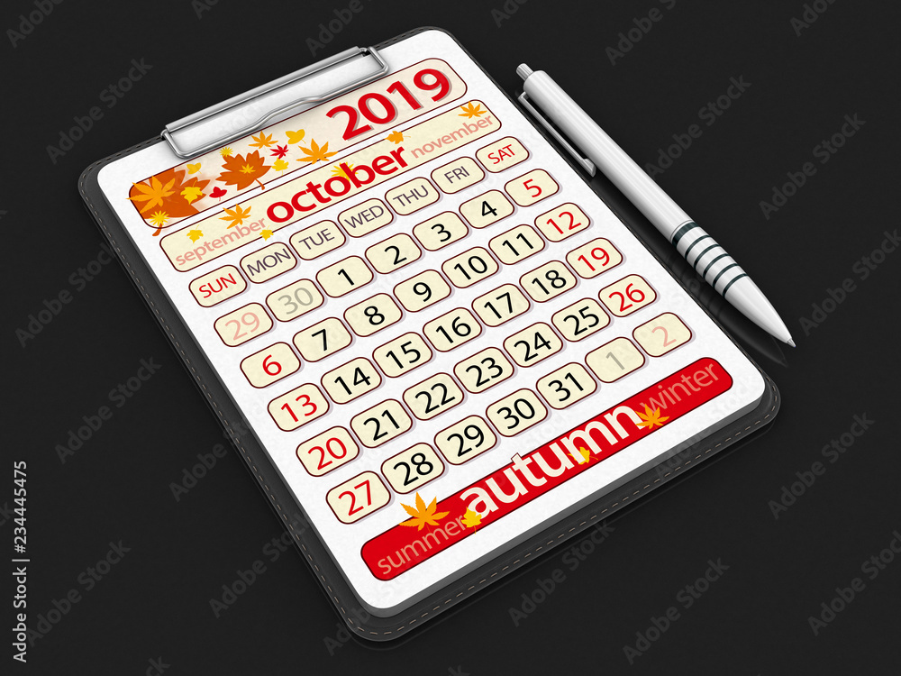 Poster clipboard with october 2019. image with clipping path