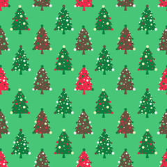 Obraz premium Seamless pattern with christmas trees and xmas balls, vector