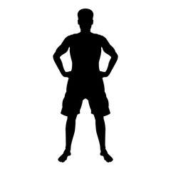 Man holding hands on belt confidence concept silhouette serious master of the situation front view icon black color illustration
