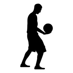 Fototapeta premium Basketball player holding ball Man holding basketball silhouette icon black color illustration