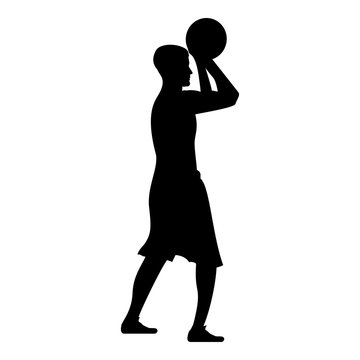 Basketball player throws a basketball Man shooting ball side view icon black color illustration