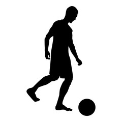 Man kicks the ball silhouette Soccer player kicking ball side view icon black color illustration