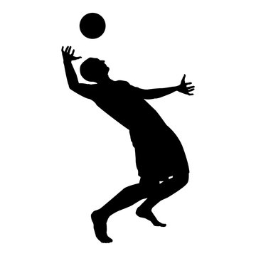 Volleyball player hits the ball with top silhouette side view Attack ball icon black color illustration