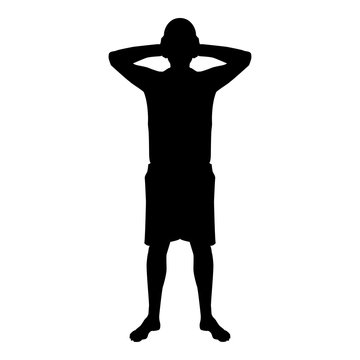 recommend clip art: Man covering his ears silhouette front view Closing concept ignore icon black color illustration