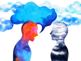 human speaking and listening power of mastermind together inside your mind, watercolor painting hand drawn