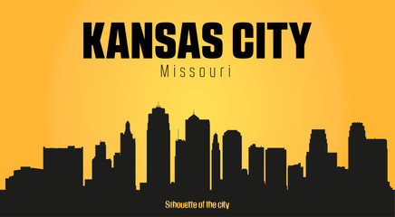 Kansas City Missouri city silhouette and yellow background