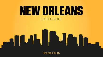 New Orleans Louisiana city silhouette and yellow background